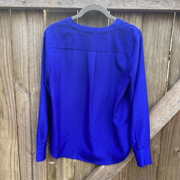 J. Crew Factory Royal Blue V Neckline Business Casual Button Sleeve Blouse - Picture 6 of 6
